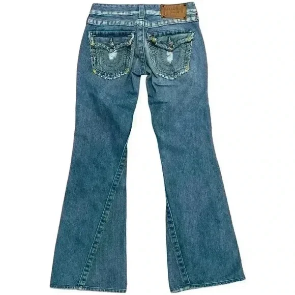 True Religion Y2K Distressed Grunge Stitch Joey Flare Jeans